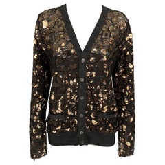 MARC JACOBS Size S Charcoal Gold Merino Wool Sequined Buttoned Cardigan