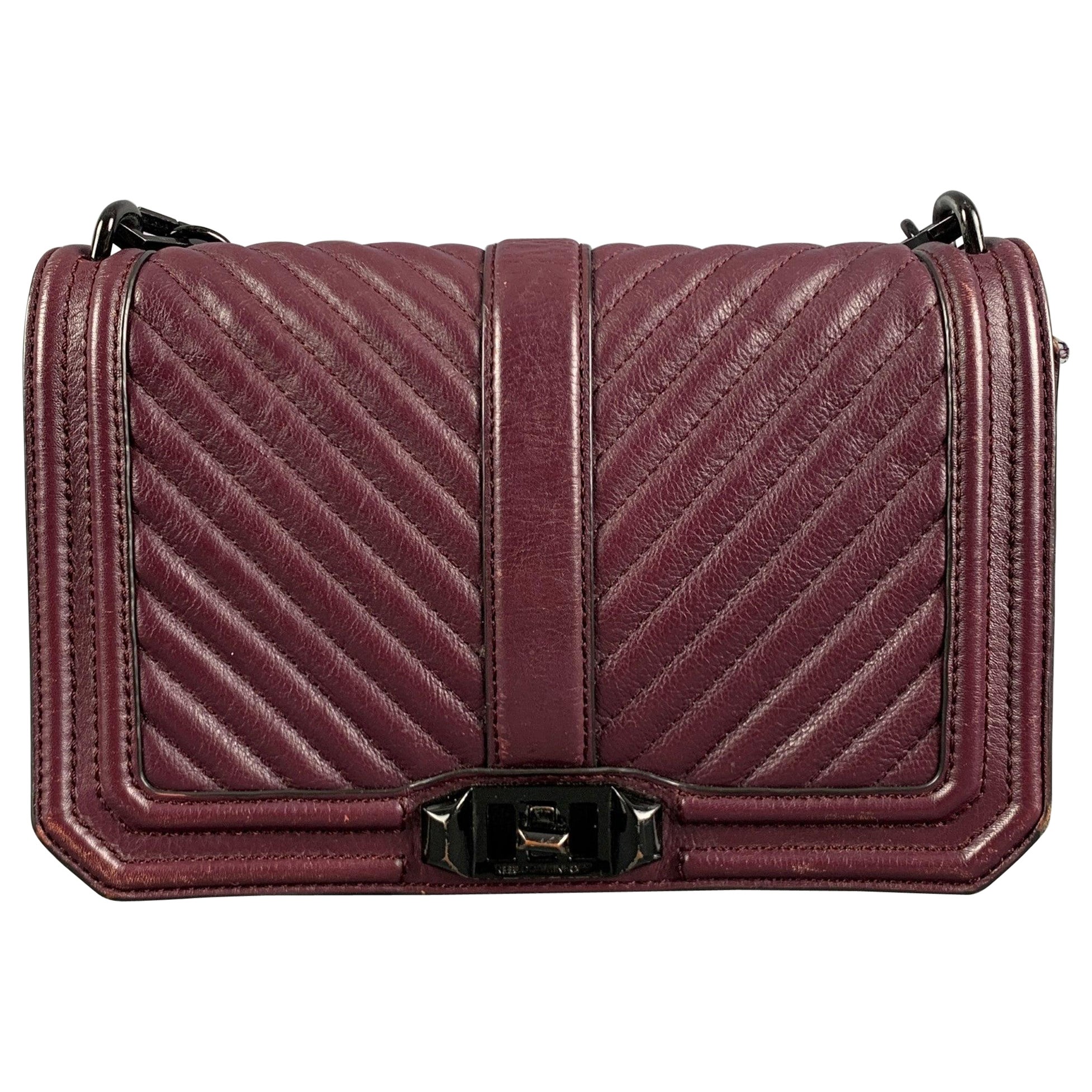 REBECCA MINKOFF Burgundy Quilted Chevron Leather Handbag For Sale