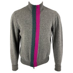 BALLANTYNE Talla M Gris Fucsia Rayas Verticales Lana Zip Up Cardigan