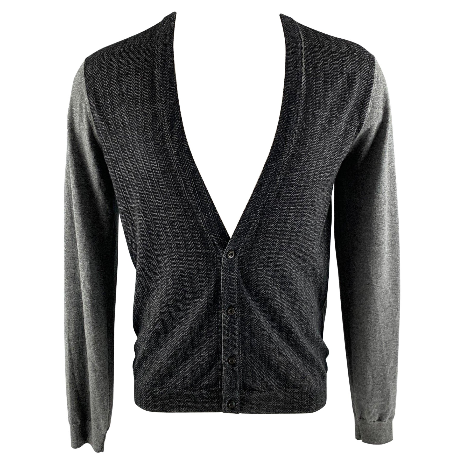 PRADA Size S Black Grey Knitted Wool Buttoned Cardigan For Sale