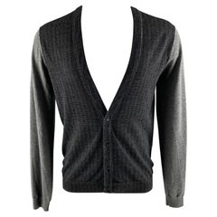 PRADA Cardigan boutonné en laine tricotée gris noir Taille S