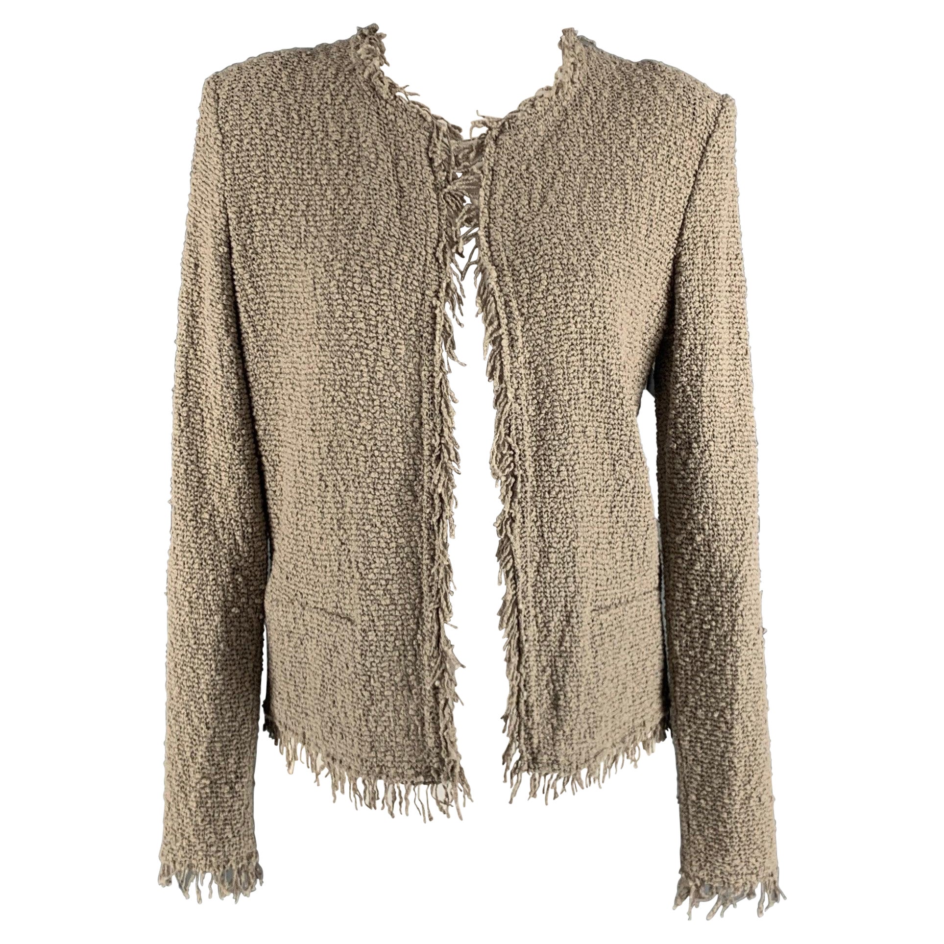IRO Size 2 Grey Taupe Cotton Polyamide Textured Open Front Cardigan For Sale