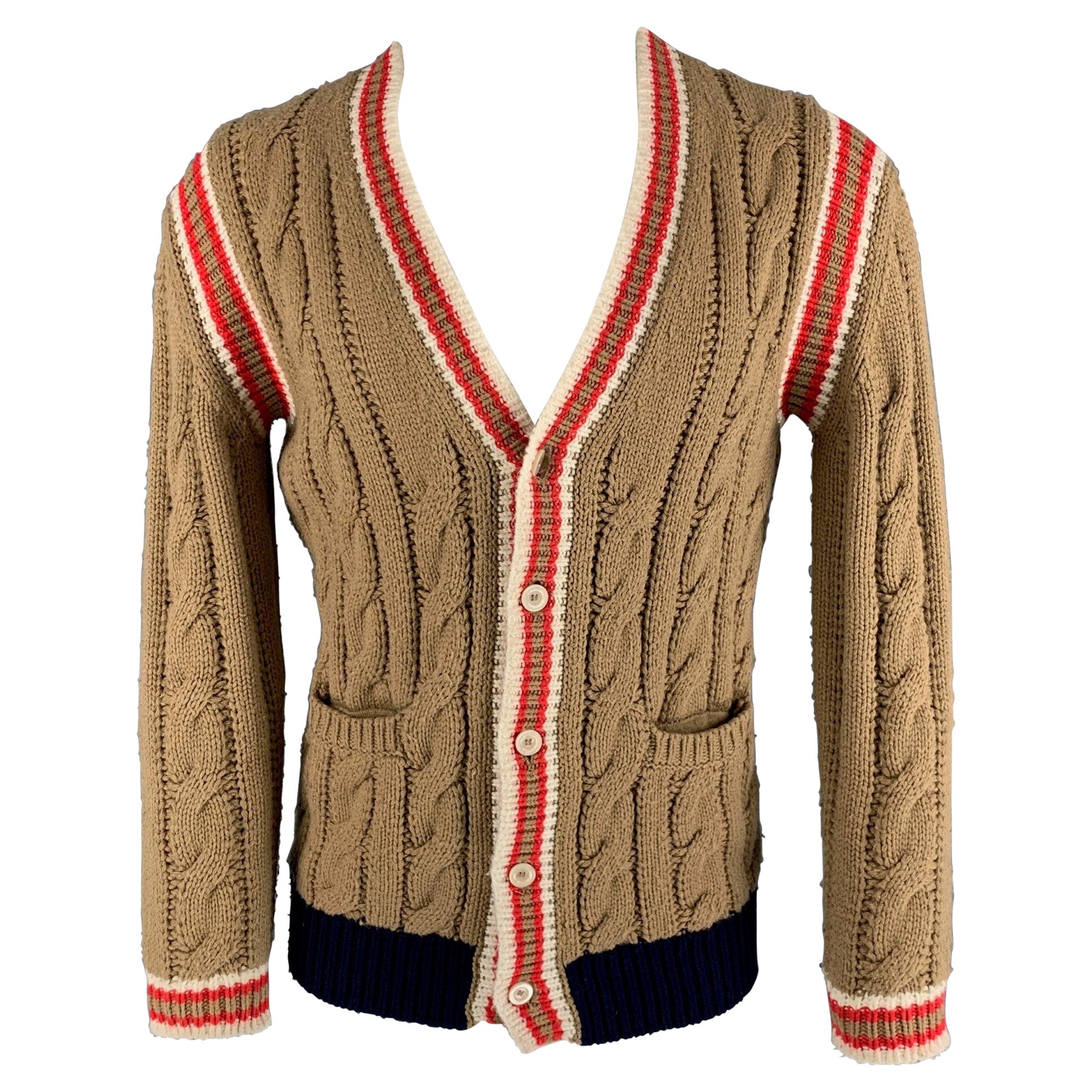 GUCCI Size S Brown Coral Knit Wool Chunky Knit Cardigan