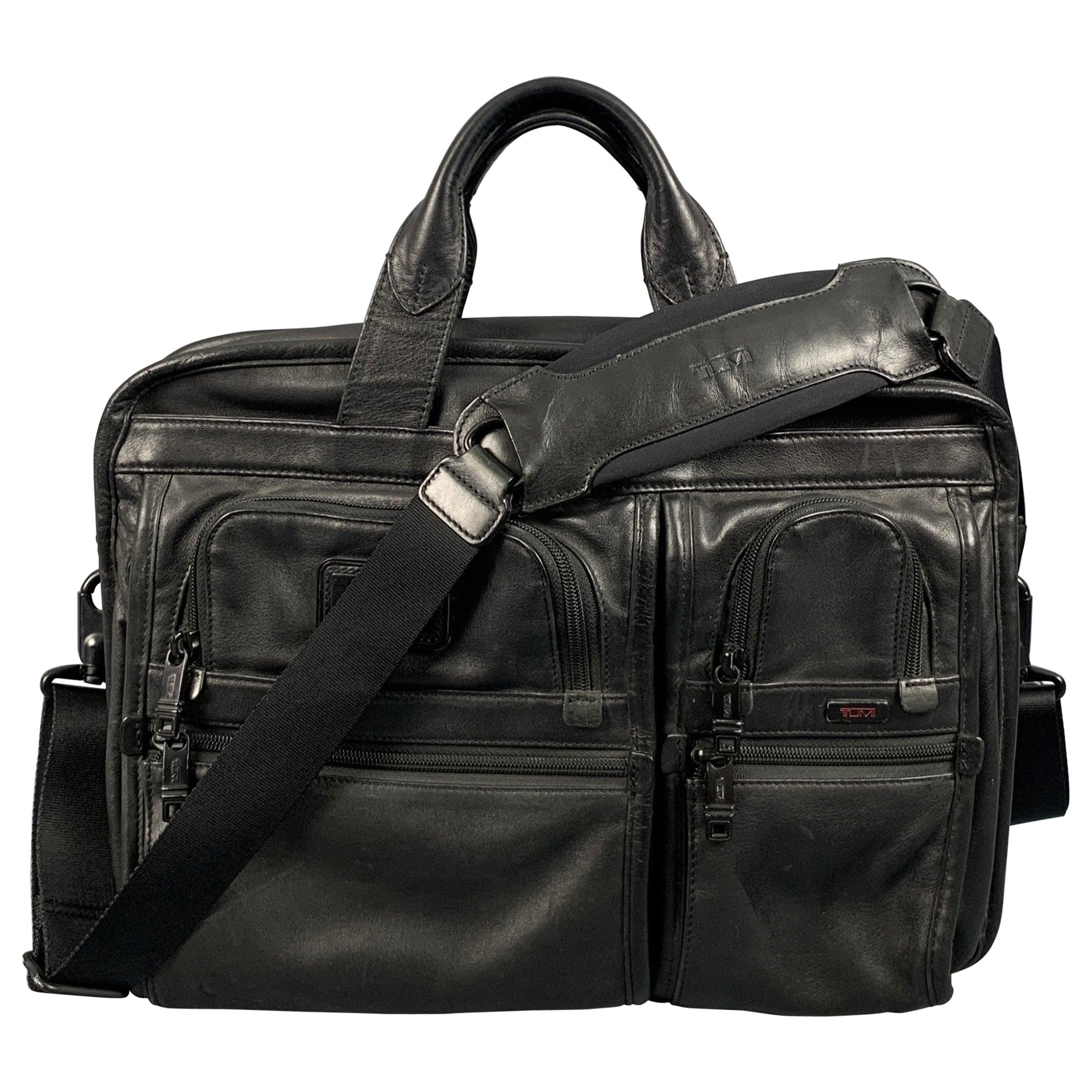 TUMI Grey Leather Briefcase Bag For Sale