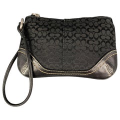 COACH Black Contrast Stitch Nylon Leather Wristlet