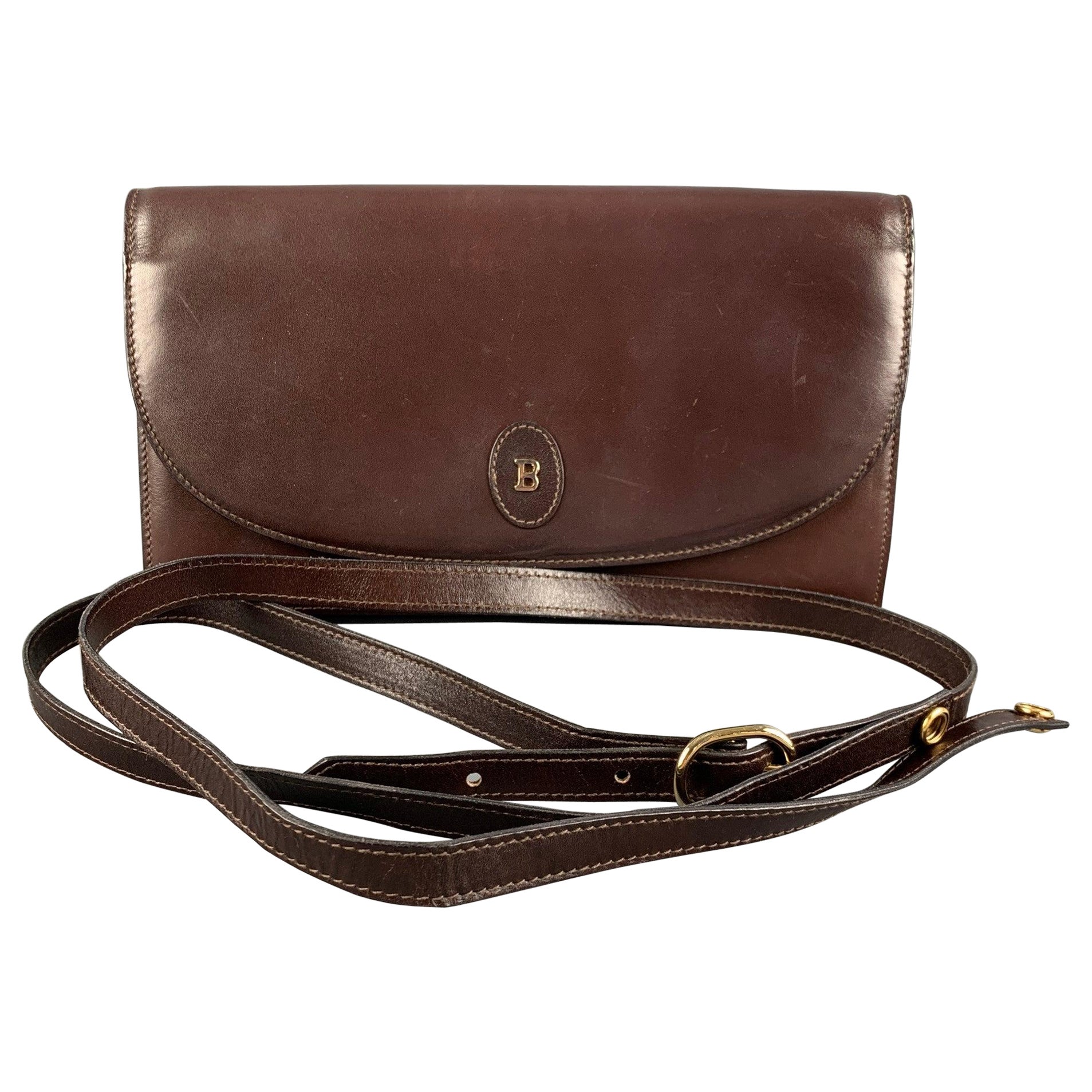 BALLY Brown Solid Shoulder Bag Handbag For Sale