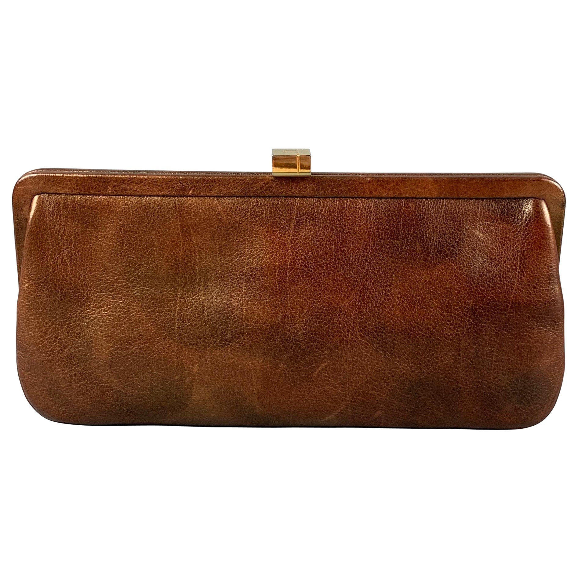 LAMBERTSON TRUEX Brown Leather Clutch Handbag For Sale