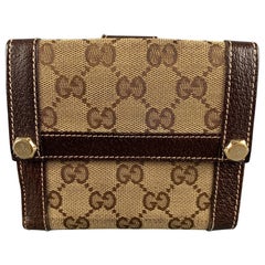 GUCCI Walet Brown Beige Monogram Canvas Leder