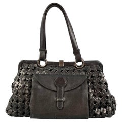 BOTTEGA VENETA Limited Edition Black Woven Leather Satchel Handbag