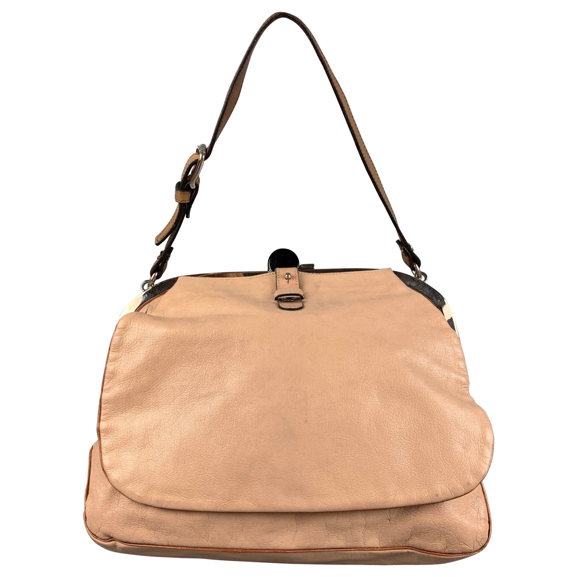MARNI Taupe Leather Side Flaps Shoulder Bag For Sale