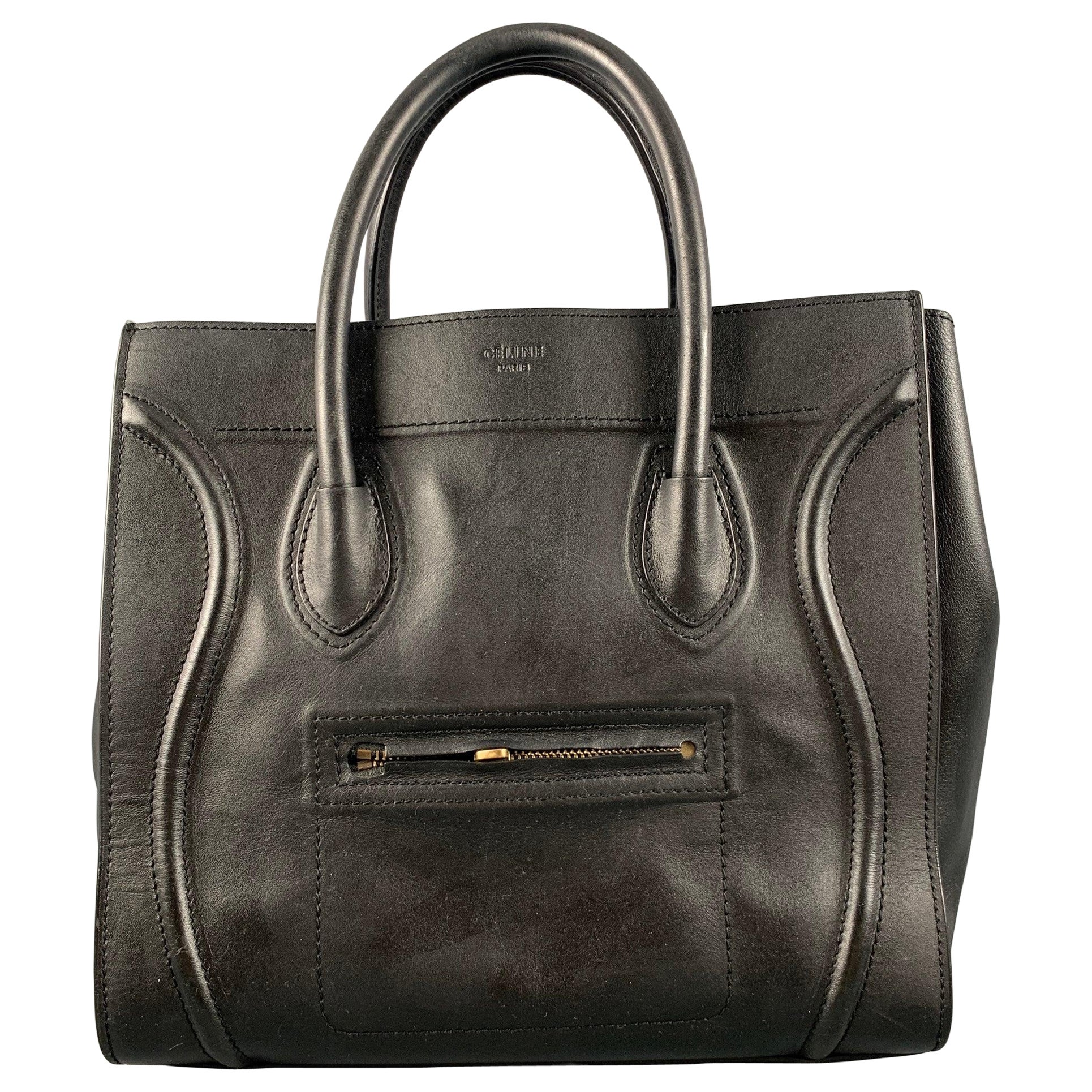 CELINE Black Leather Handbag Handbag For Sale