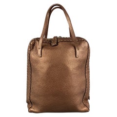 Used FENDI SELLERIA N49-11859 Copper Contrast Stitch Pebble Grain Leather Handbag