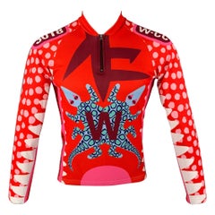 WALTER VAN BEIRENDONCK FW14 Size S Red Pink Graphic Nylon Jersey Bike Top