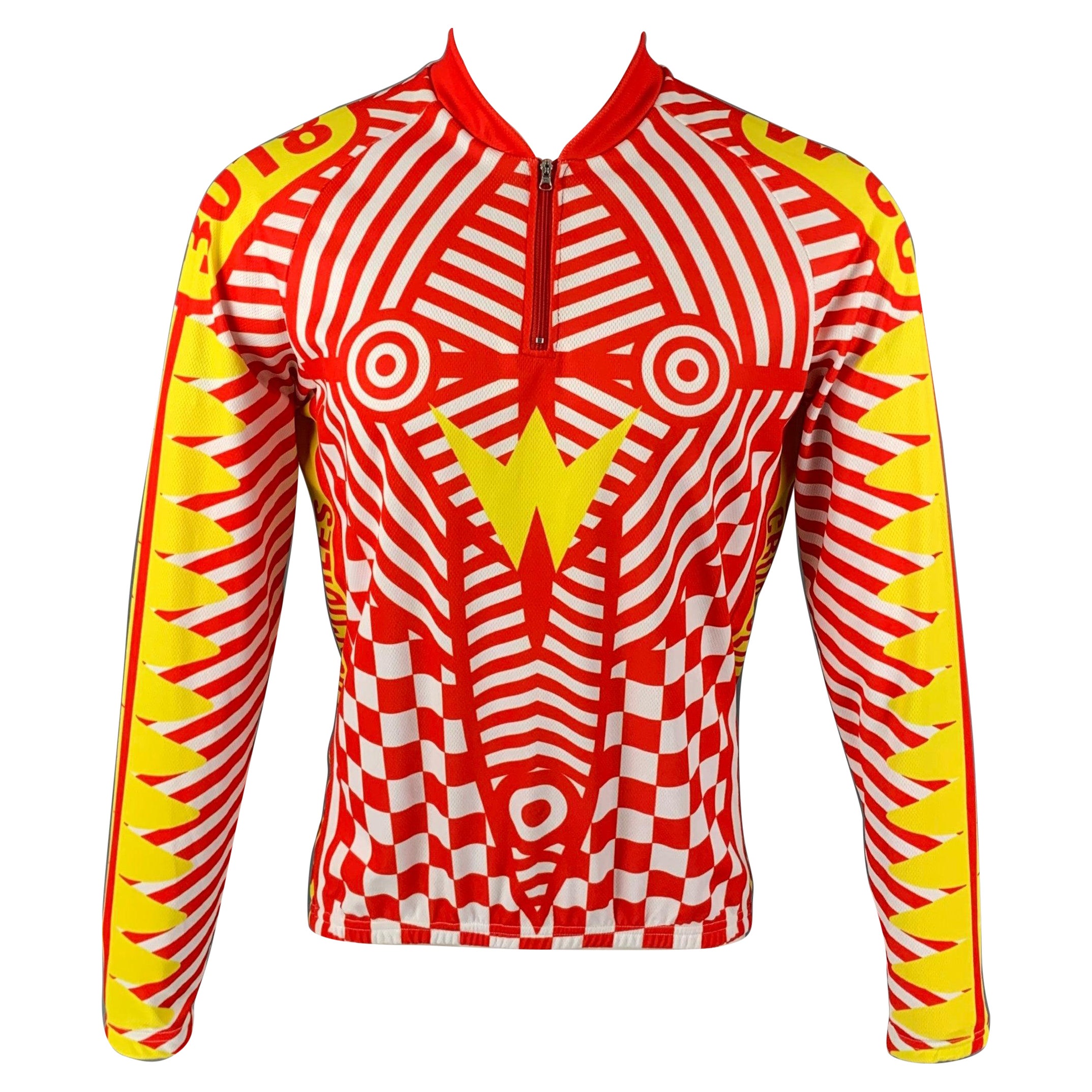 WALTER VAN BEIRENDONCK FW14 Size XL Red White Graphic Nylon Jersey Bike Top For Sale
