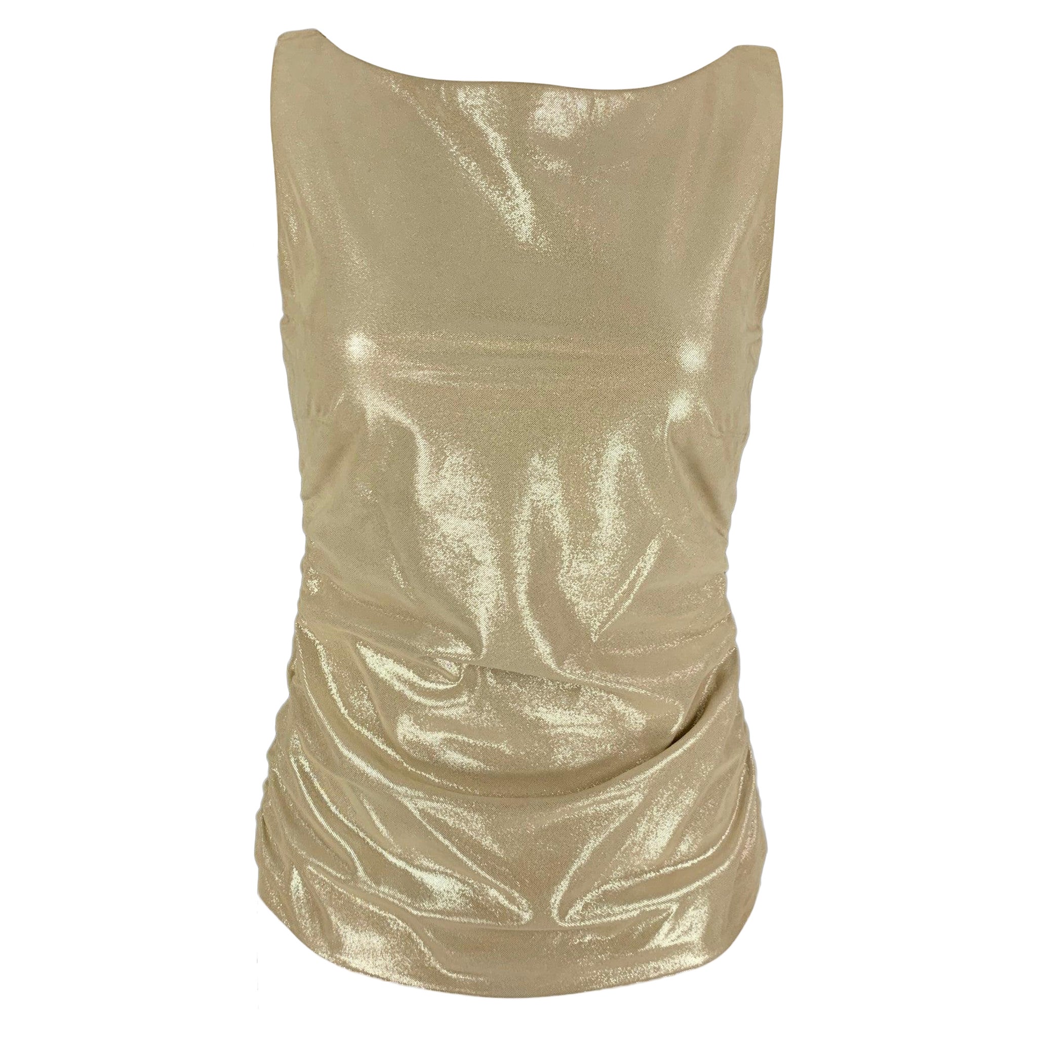 RALPH LAUREN Size 2 Beige Silver Suede Ruched Goat Sleeveless Pullover For Sale