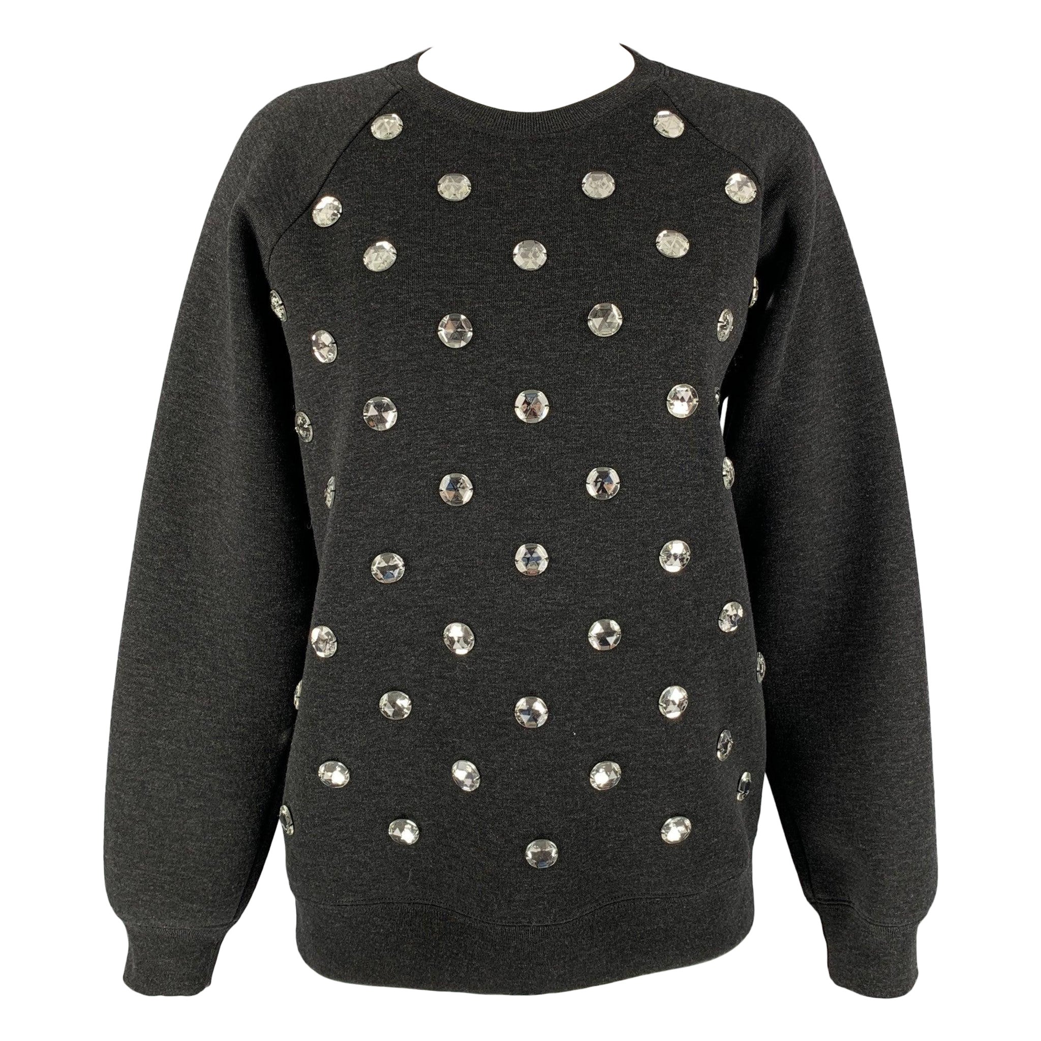 MARC JACOBS Size XS Black Applique Wool Blend Crew-Neck Pullover For Sale