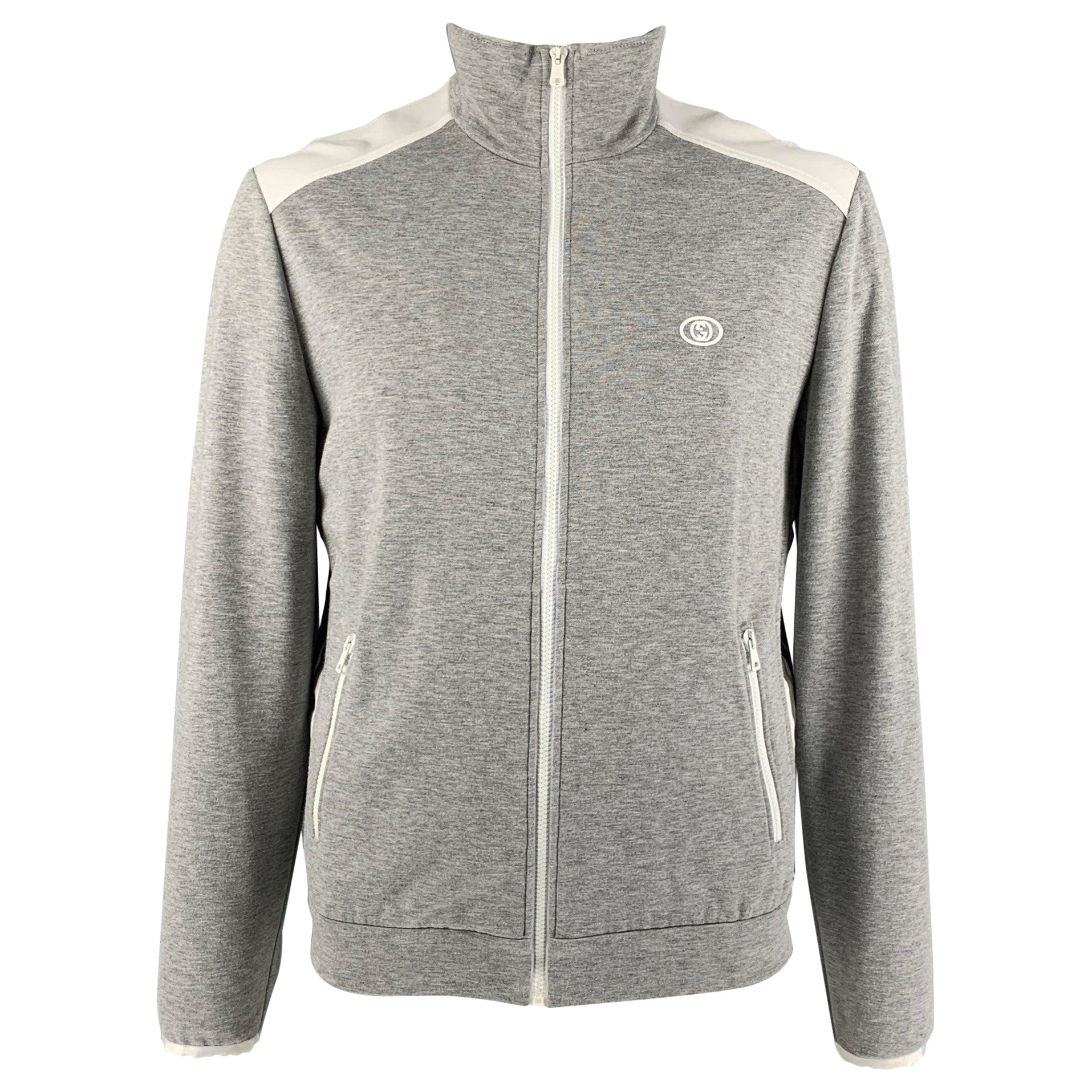 GUCCI Size XL Grey White Color Block Viscose Blend Zip Up Sweatshirt
