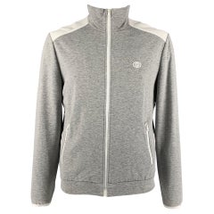 GUCCI Size XL Grey White Color Block Viscose Blend Zip Up Sweatshirt