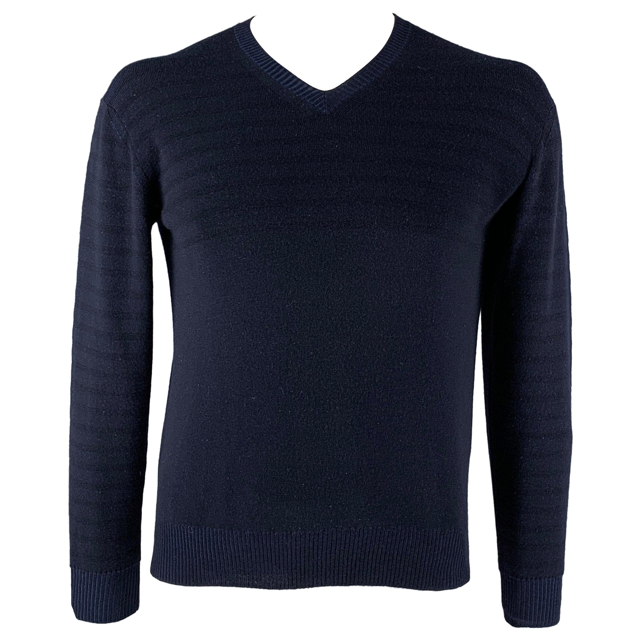 JUNYA WATANABE Size L Navy Black Stripe Wool Blend V-Neck Pullover For Sale