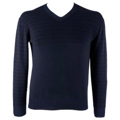 Junya Watanabe taglia L - Pullover con scollo a V in misto lana a righe nere e marine