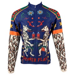 WALTER VAN BEIRENDONCK H/W 17 Größe L Blaues grafisches Nylon-Jersey-Radoberteil