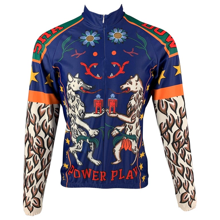 WALTER VAN BEIRENDONCK FW17 Size L Blue Graphic Nylon Jersey Bike 