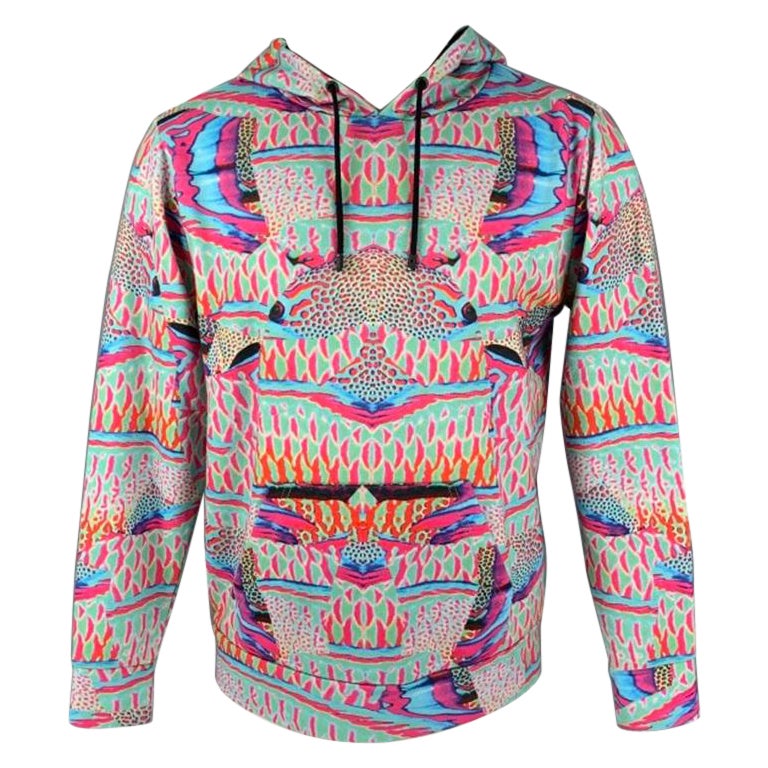 MARCELO BURLON Size S Multi-Color Abstract Cotton & Polyester Hooded Sweatshirt For Sale