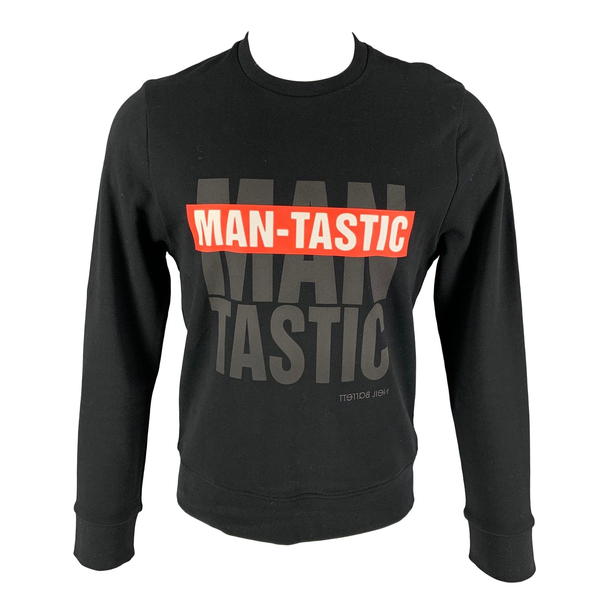 NEIL BARRETT Size S Black Red Man-Tastic Graphic Viscose Crew-Neck Sweatshirt For Sale
