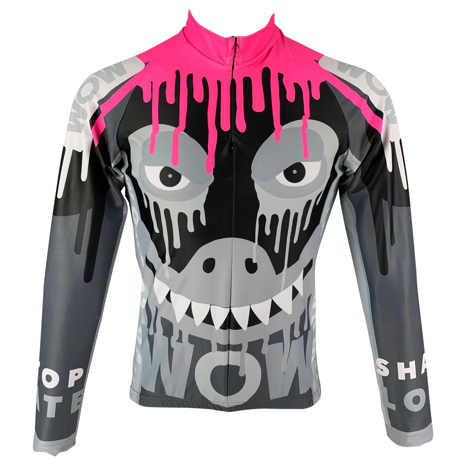 WALTER VAN BEIRENDONCK FW19 Size M Black Pink Monster Graphic Jersey Bike Top