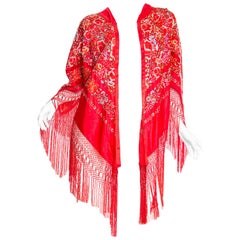 Vintage Hand Embroidered Chinese Red Fringed Kimono Jacket