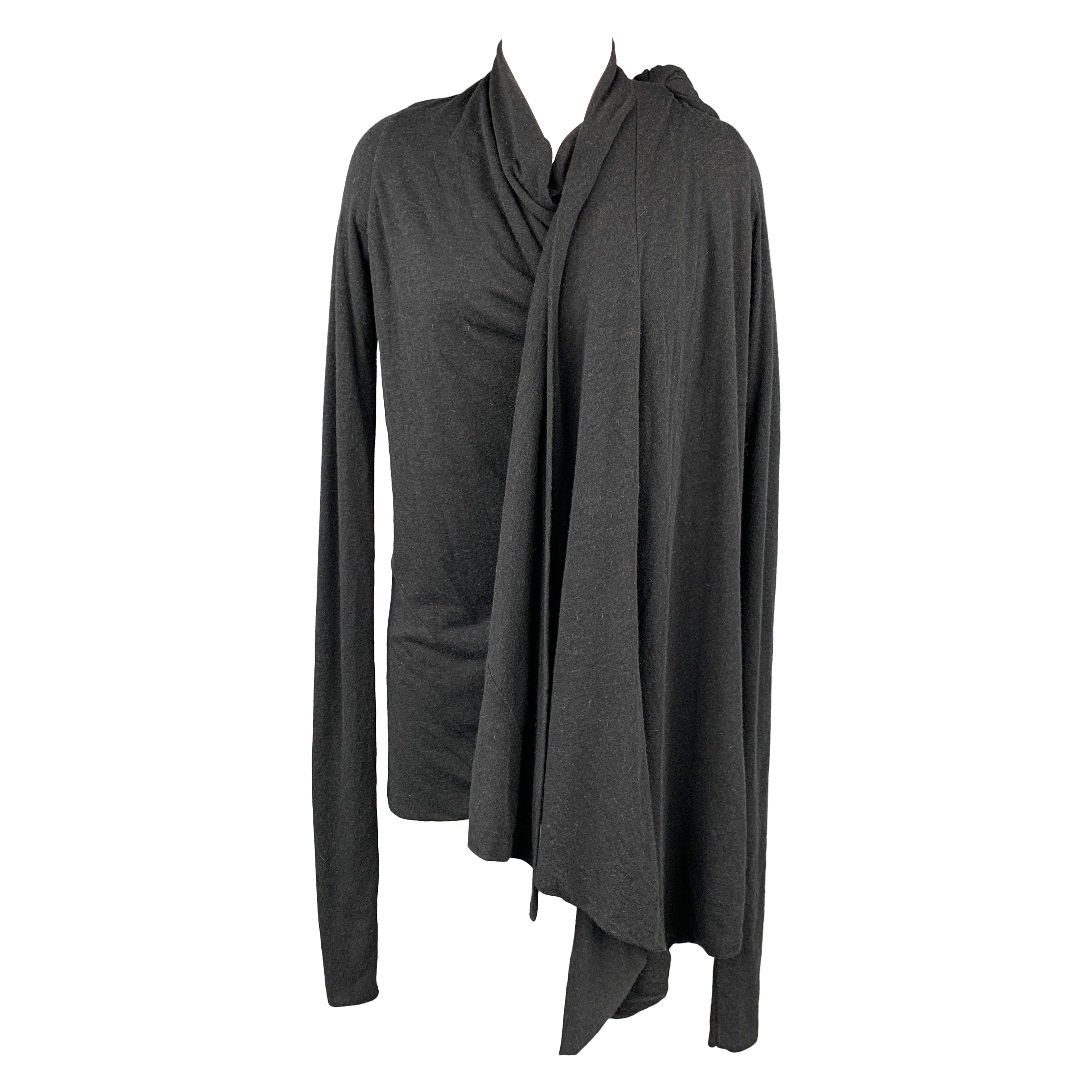 RICK OWENS Lilies One Size Charcoal Acetate Draped Cardigan For Sale