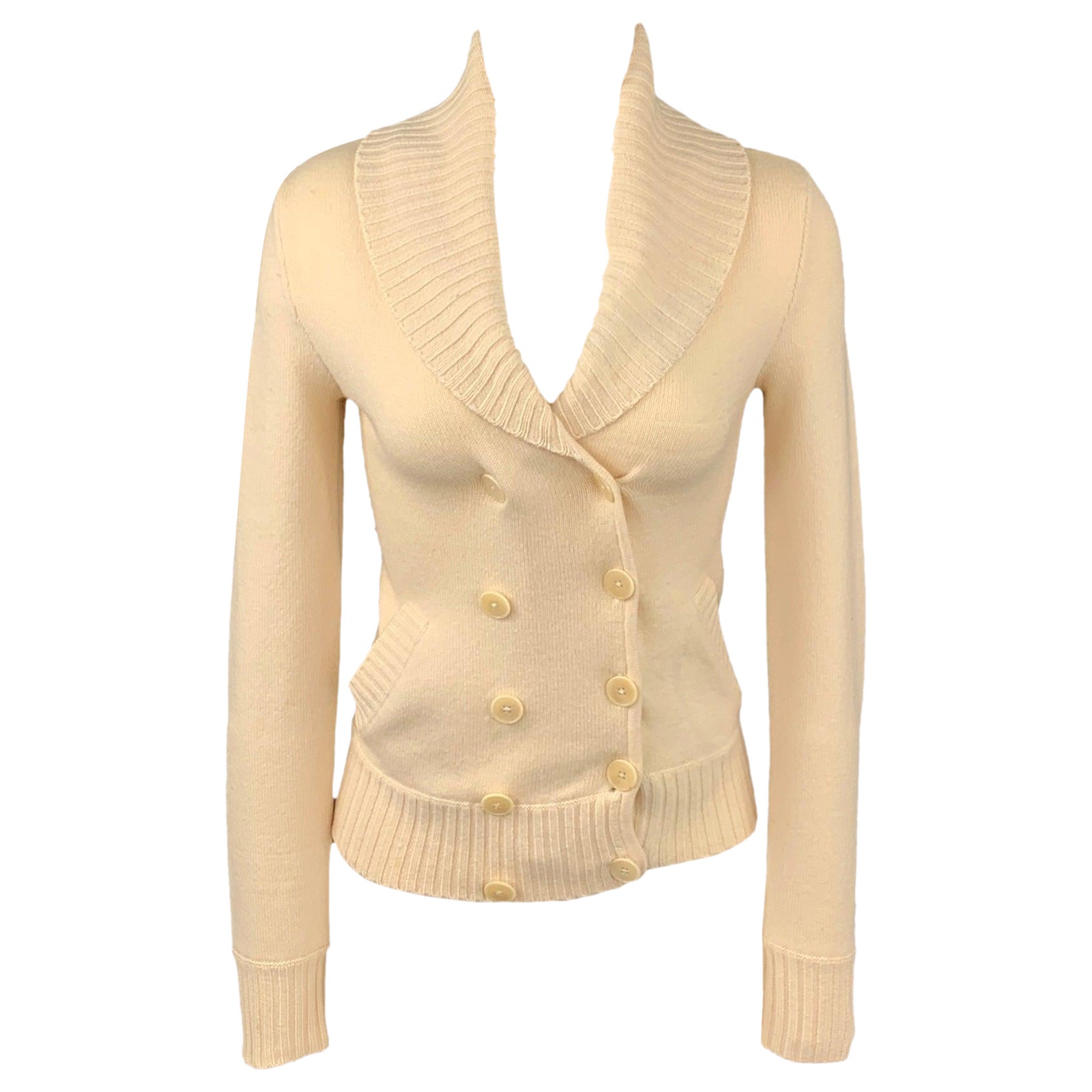 RALPH LAUREN Black Label Size XS Cream Cashmere Blend Double Breasted Cardigan For Sale