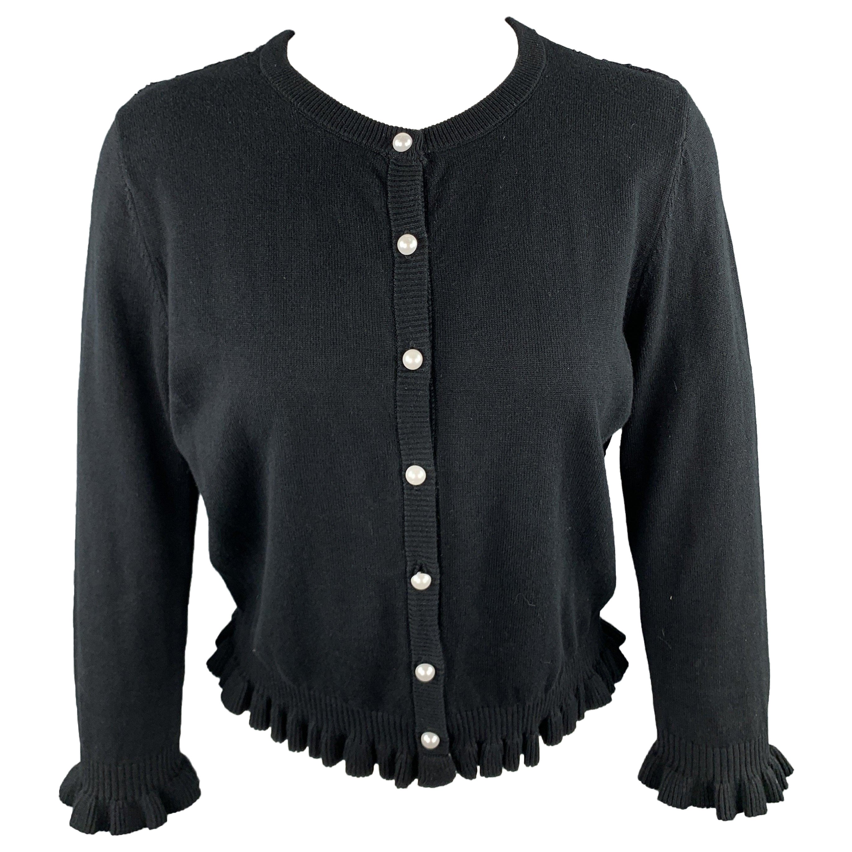 KARL LAGERFELD Size XS Black Cotton Blend Lace Back Ruffle Cardigan For Sale