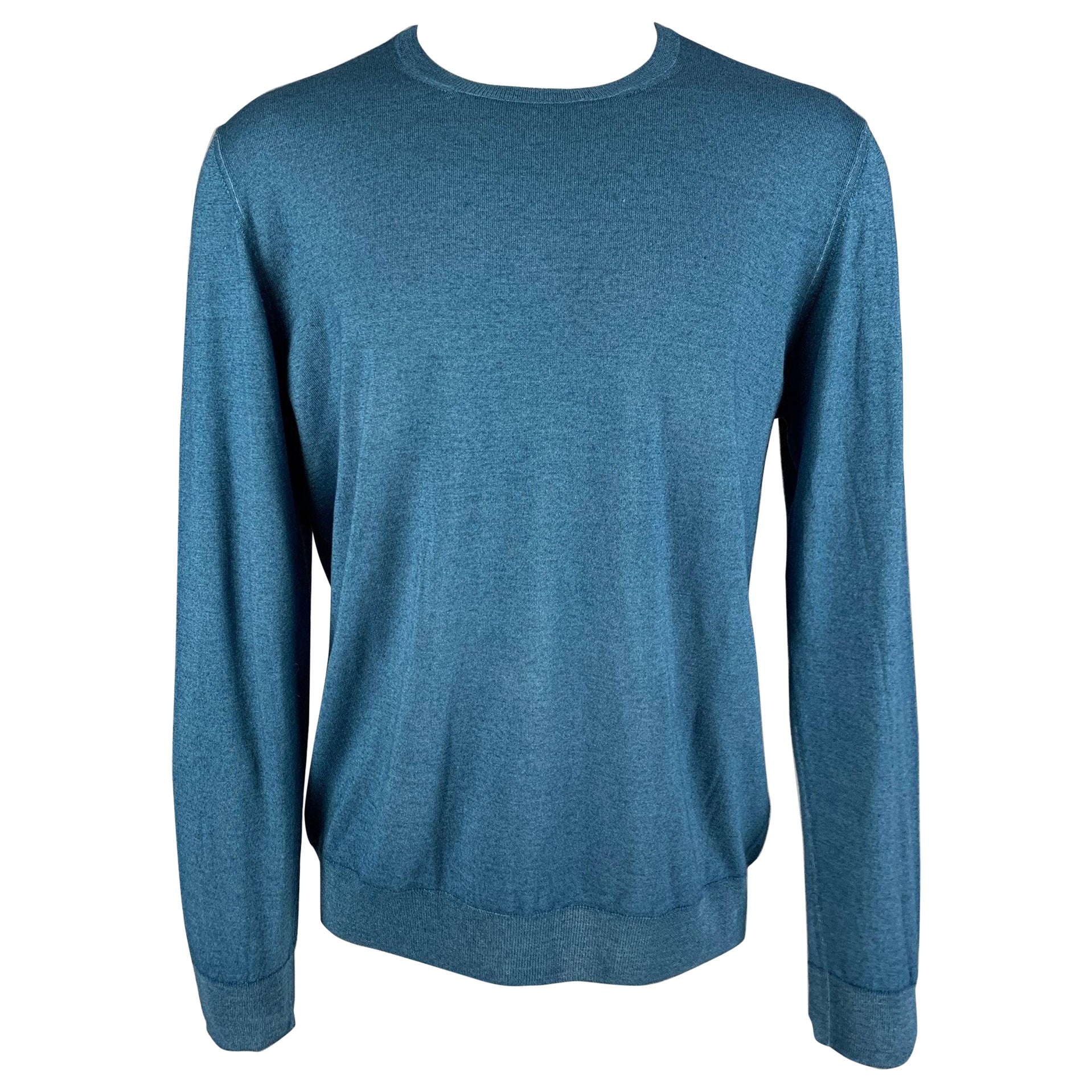 PRADA Size XL Blue Wool Silk Crew-Neck Pullover For Sale