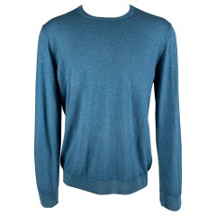PRADA Size XL Blue Wool Silk Crew-Neck Pullover