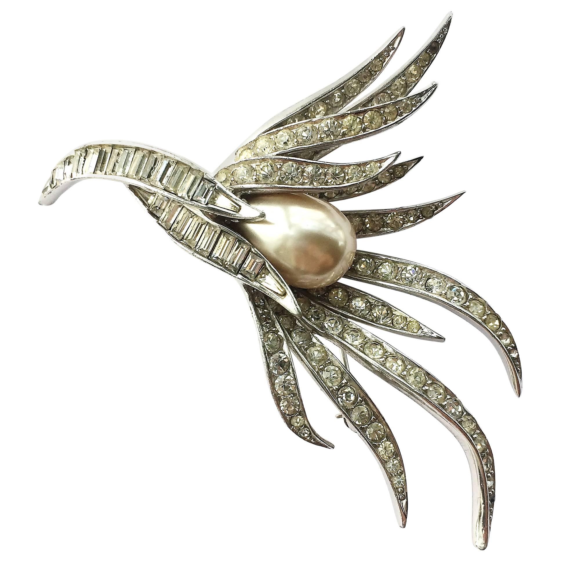 Marcel Boucher paste and baroque pearl 'spray' brooch, 1960s