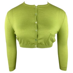 VALENTINO Size L Lime Green Wool Blend Cropped Cardigan