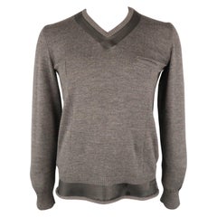 UNDERCOVER Größe L Anthrazitfarbener Pullover mit V-Ausschnitt aus fester Wolle