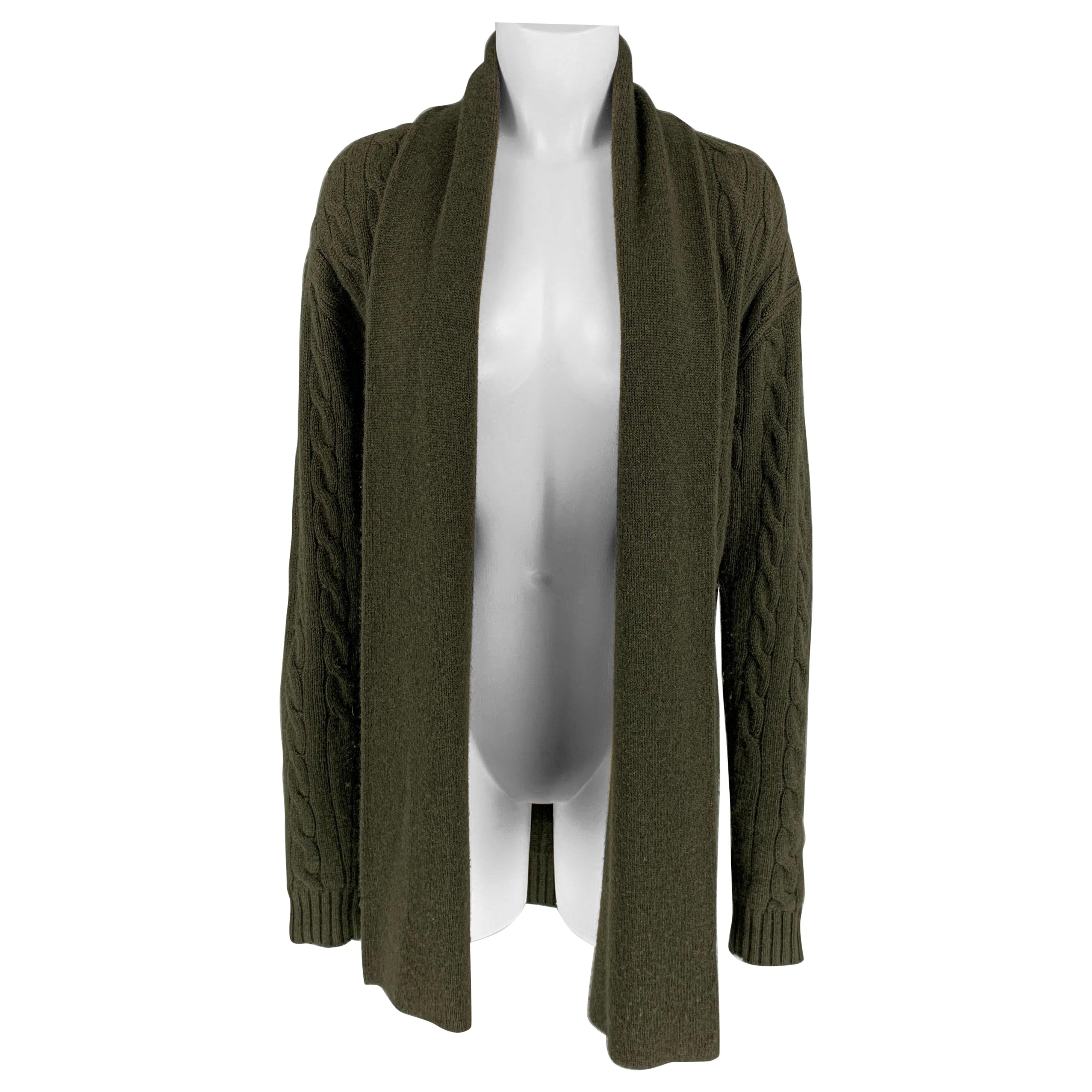 RALPH LAUREN Label Size S Forest Green Cable Knit Cashmere Shawl Collar Cardigan For Sale
