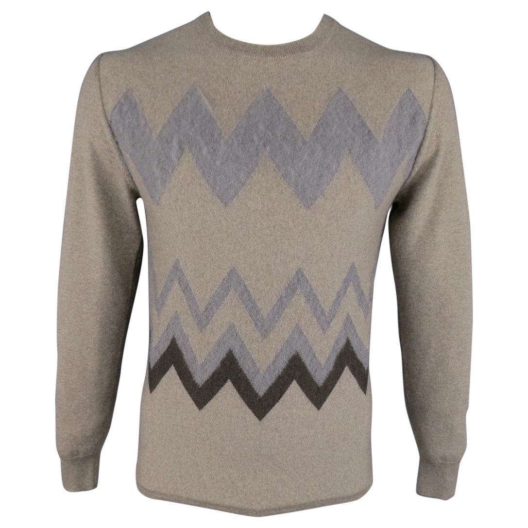 VIKTOR & ROLF Size M Taupe Knit Textured Zig Zag Wool / Mohair Pullover For Sale