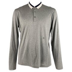 ETRO Size XXL Grey Navy White Cotton Polo Pullover