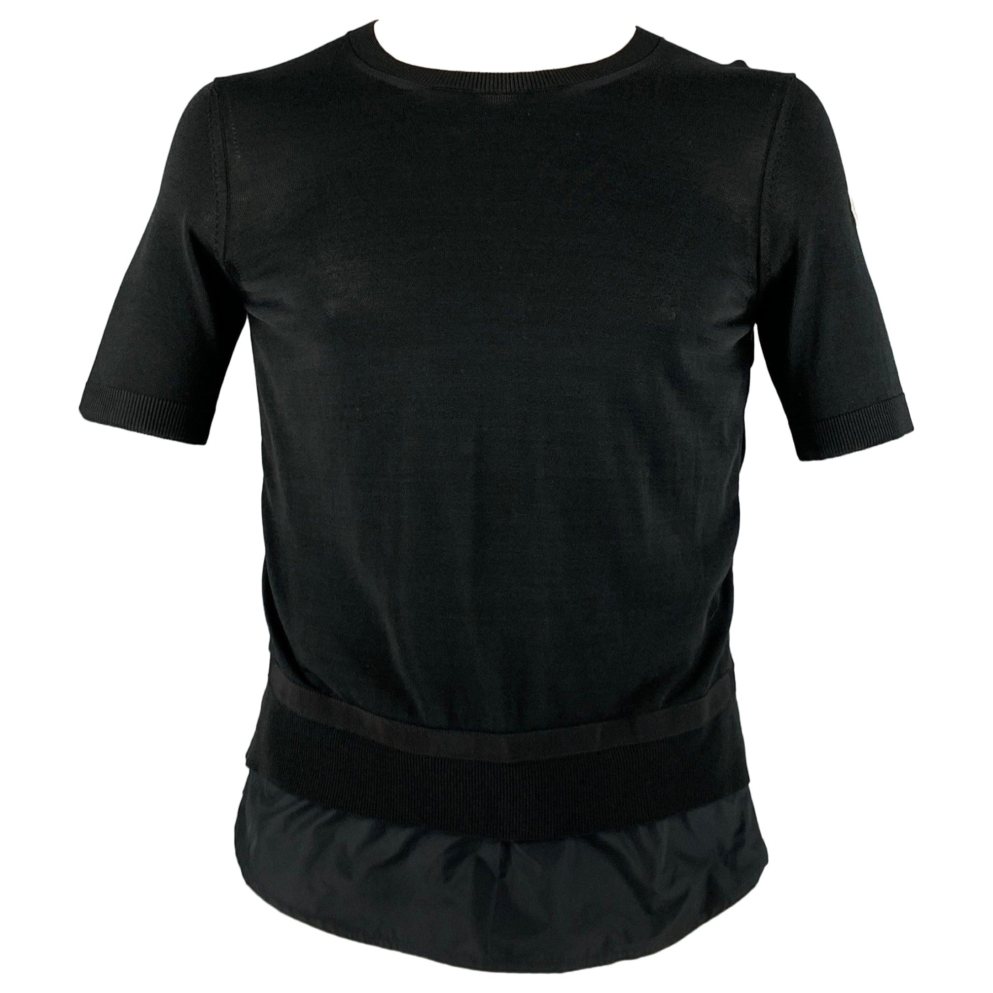 MONCLER Size XL Black Mixed Fabrics Viscose Cotton Short Sleeve Pullover