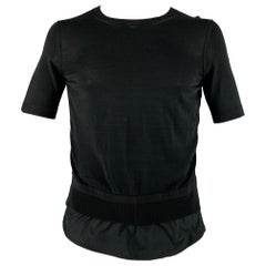 MONCLER Size XL Black Mixed Fabrics Viscose Cotton Short Sleeve Pullover