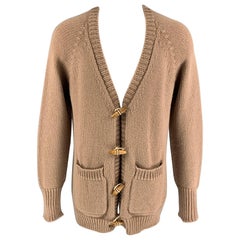 BURBERRY PRORSUM Spring 2015 Size M Tan Cashmere Patch Pocket Cardigan Sweater