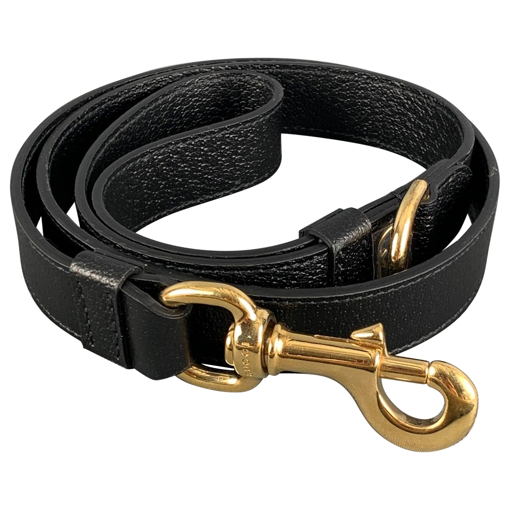 GUCCI Dog Leash Black Gold  Leather Goods