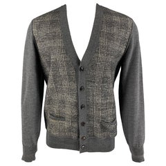 VIKTOR & ROLF - Cardigan à col V en laine gris crème à motifs mixtes, taille M