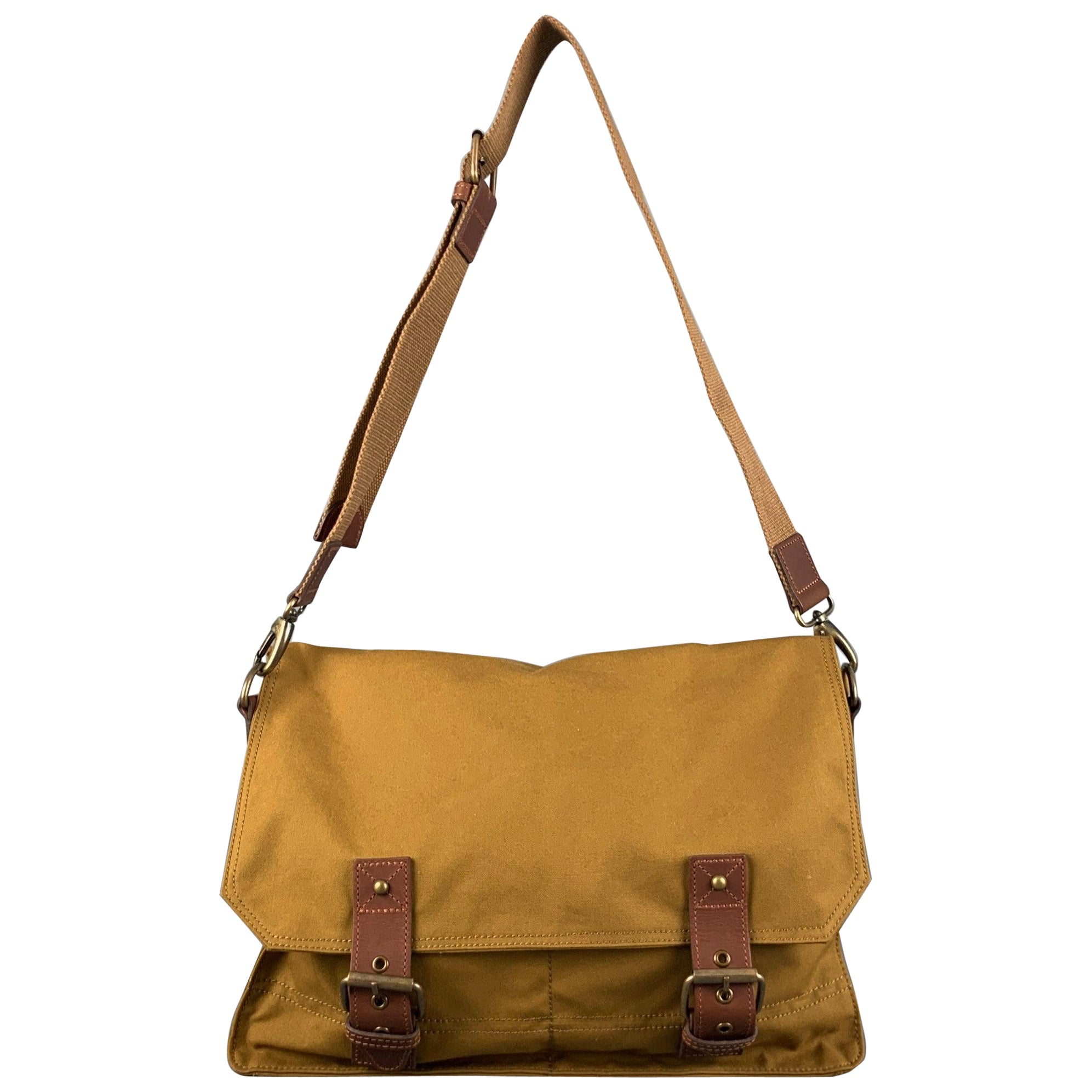 GRENSON Khaki Brown Canvas Leather Messenger Bags