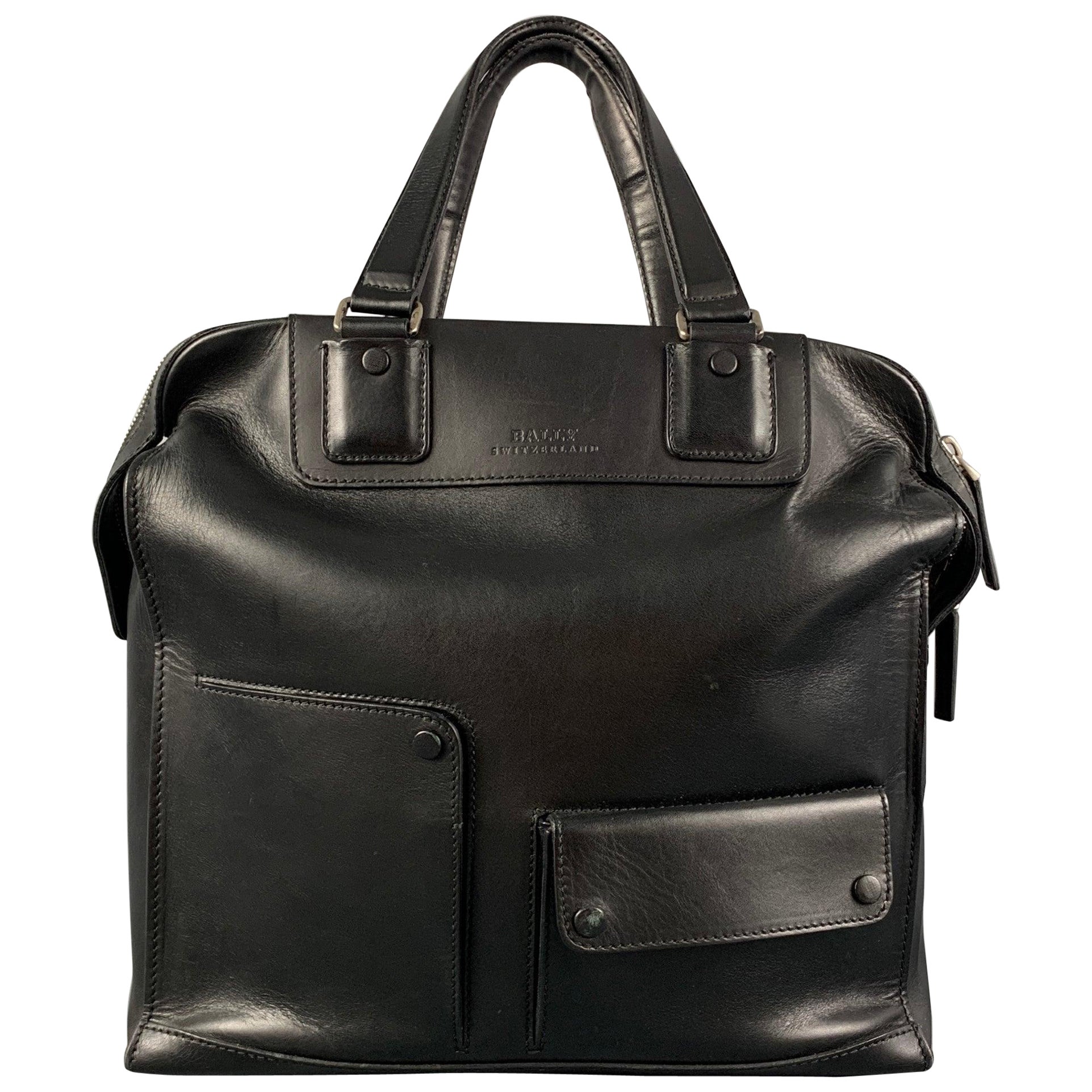 BALLY Black Leather Top Handles Tote Bag For Sale