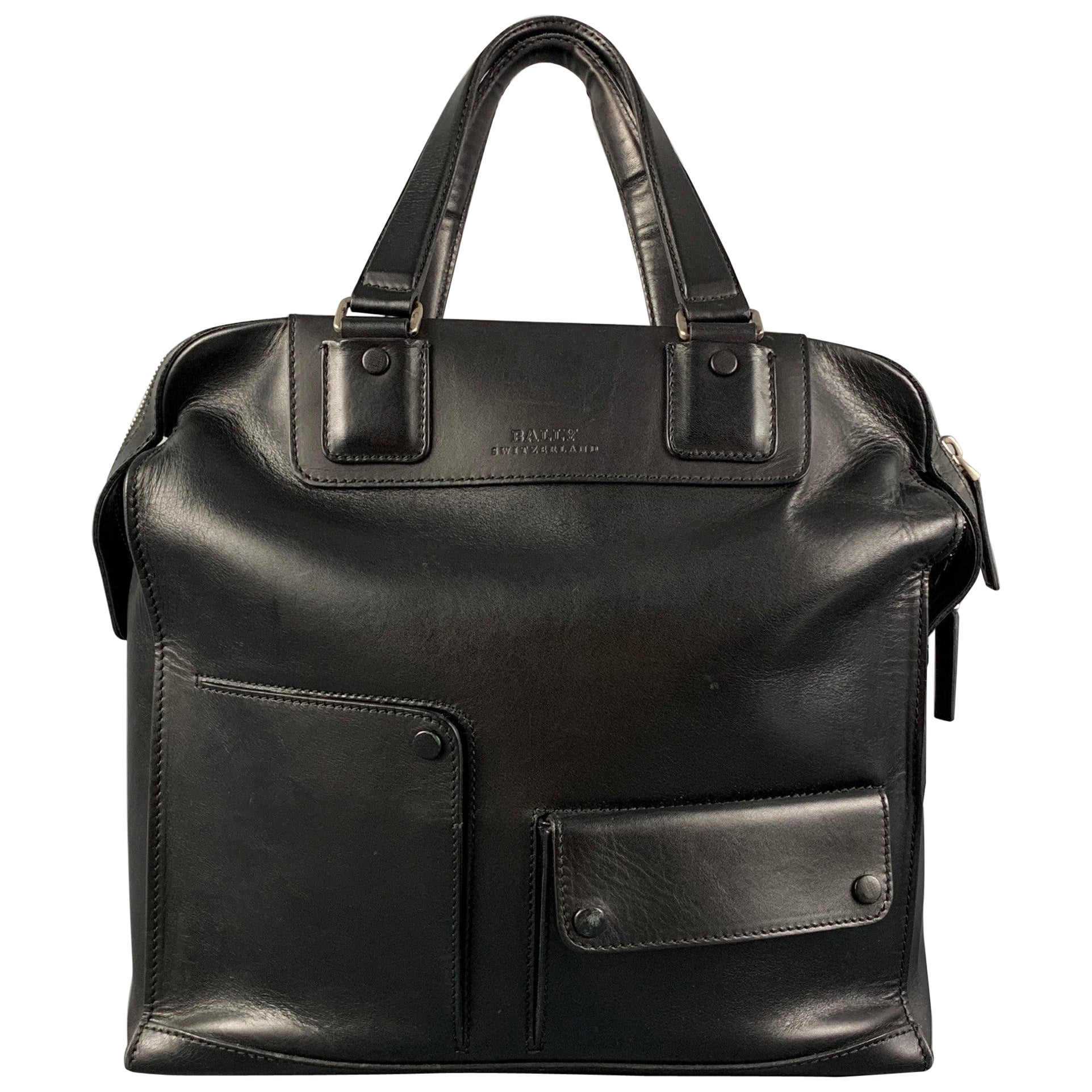 BALLY Black Leather Top Handles Tote Bag