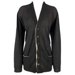 ANN DEMEULEMEESTER Talla 8 Negro Blanco Lana Contraste Puntada Cárdigan